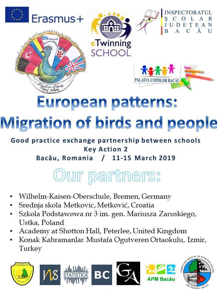 Gazduire întâlnire Erasmus+ în cadrul proiectului KA 229 intitulat ”European patterns: Migration of birds and people”